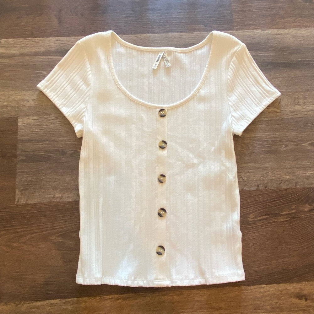 Mudd White Button-Down Ribbed Tee